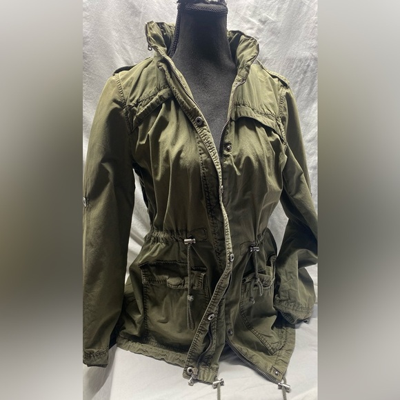 Levi's military jacket Wonens sz S Hidden Hood Adjustable 34” long - Picture 2 of 8